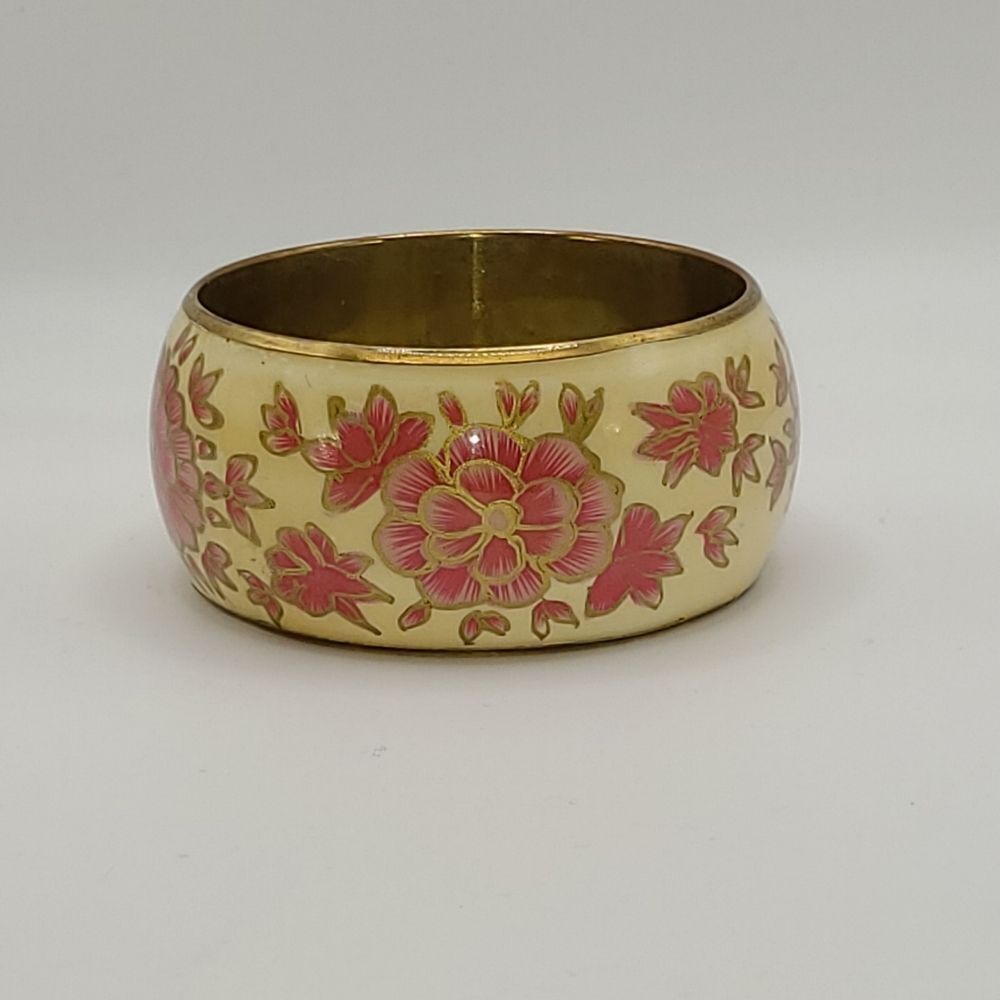 Vintage Handpainted Floral Bangle Bracelet